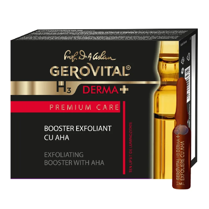 Booster exfoliant cu AHA H3 Derma+ Premium Care, 4 fiole, Gerovital FARMEC — preț și oferte