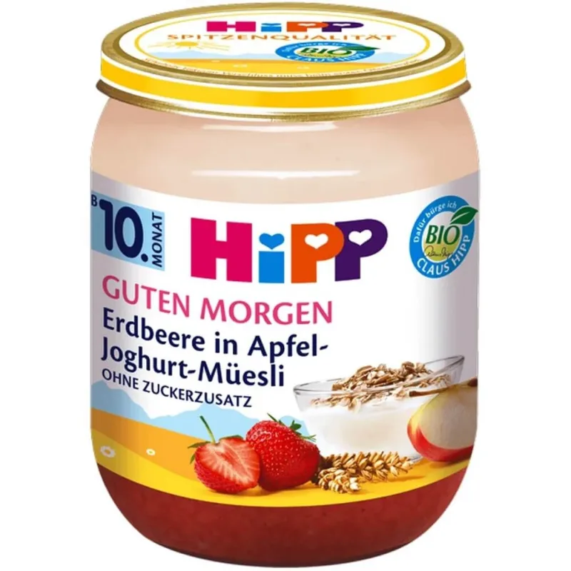 Piure buna dimineata cu mere, capsuni, iaurt si musli, 160 g, Hipp — preț și oferte