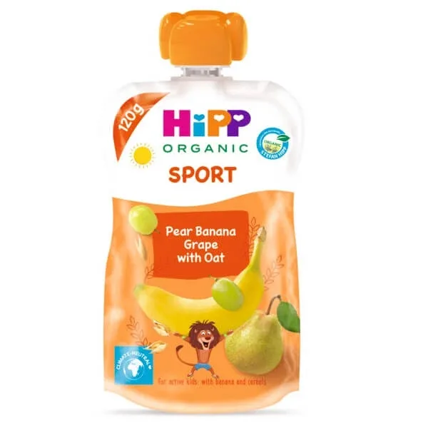 Piure Hippis Sport cu pere, banane, struguri si ovaz, 120 g, Hipp — preț și oferte