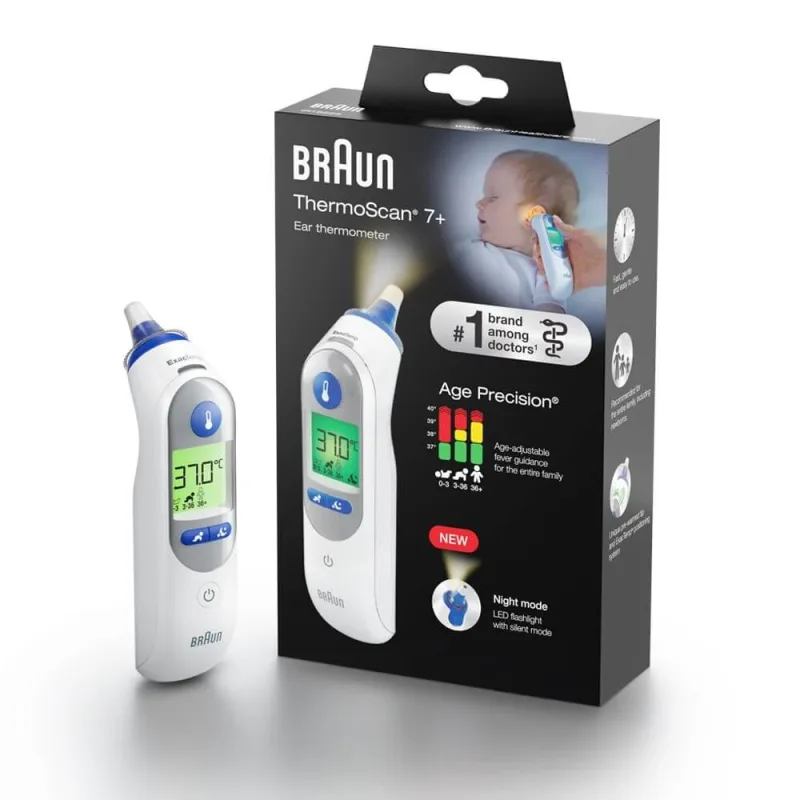Termometru auricular pentru copii ThermoScan7+ cu Age Precision, 1 bucată, Braun — preț și oferte