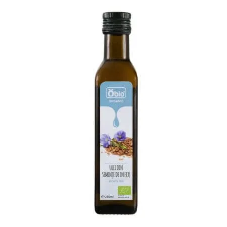 Ulei din seminte de in presat la rece bio, 250 ml, Obio — preț și oferte