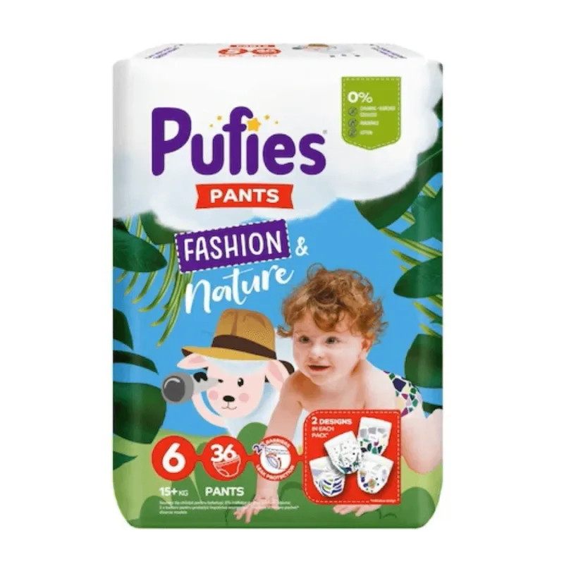 Scutece Pants Extra Large, nr. 6, 15 +kg Fashion & Nature, 36 bucati, Pufies — preț și oferte
