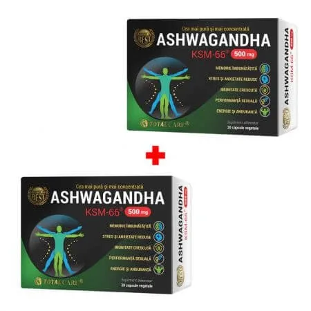 Pachet Ashwagandha KSM-66, 30 capsule vegetale + 50% reducere la al II lea produs, Cosmopharm — preț și oferte