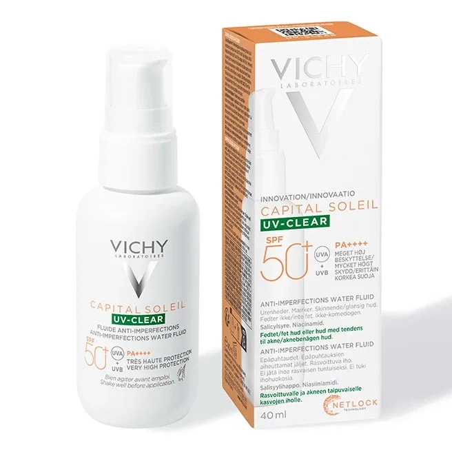 Vichy Capital Soleil Fluid de protectie solara UV Clear, pentru ten gras cu tendinta acneica SPF 50 + , 40 ml — preț și oferte