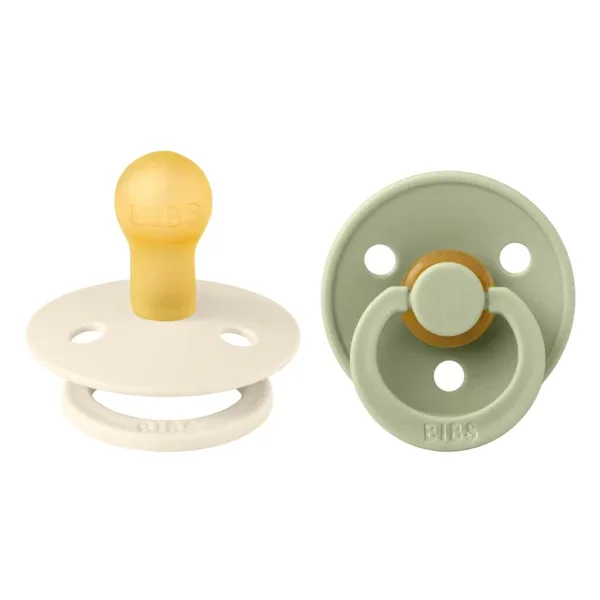Set 2 suzete cu tetina rotunda Colour Latex, +0 luni, Ivory - Sage, Bibs — preț și oferte
