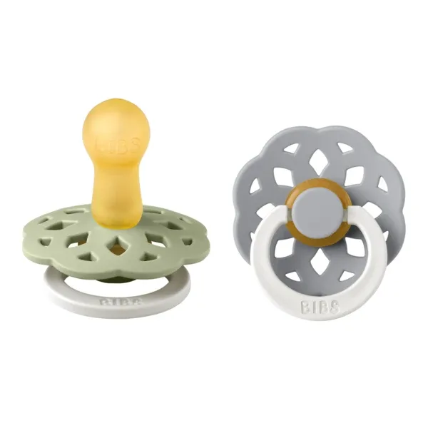 Set 2 suzete Fosforescente cu tetina rotunda Boheme Glow Latex, +6 luni, Sage - Cloud, Bibs — preț și oferte
