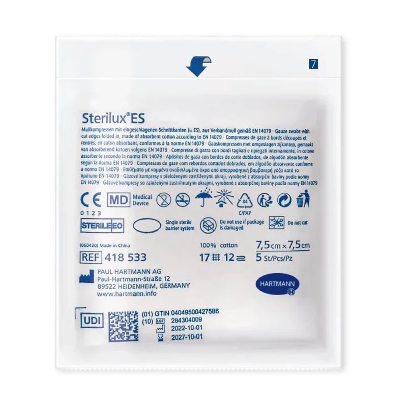 Comprese din tifon sterile Sterilux ES, 7.5 cm x 7.5 cm, 1 bucata, Hartmann — preț și oferte