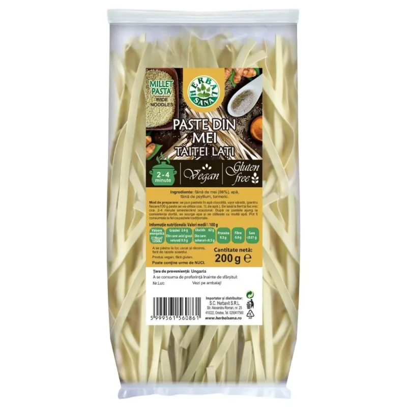 Paste din mei, taitei lati, 200 g, Herbal Sana — preț și oferte