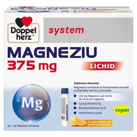 Magneziu lichid System, 375 mg, 30 flacoane, Doppelherz (vegan) — preț și oferte