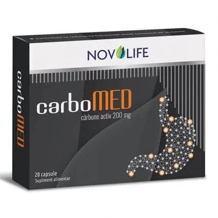 Carbune activ CarboMED, 200 mg, 20 capsule, Novolife — preț și oferte