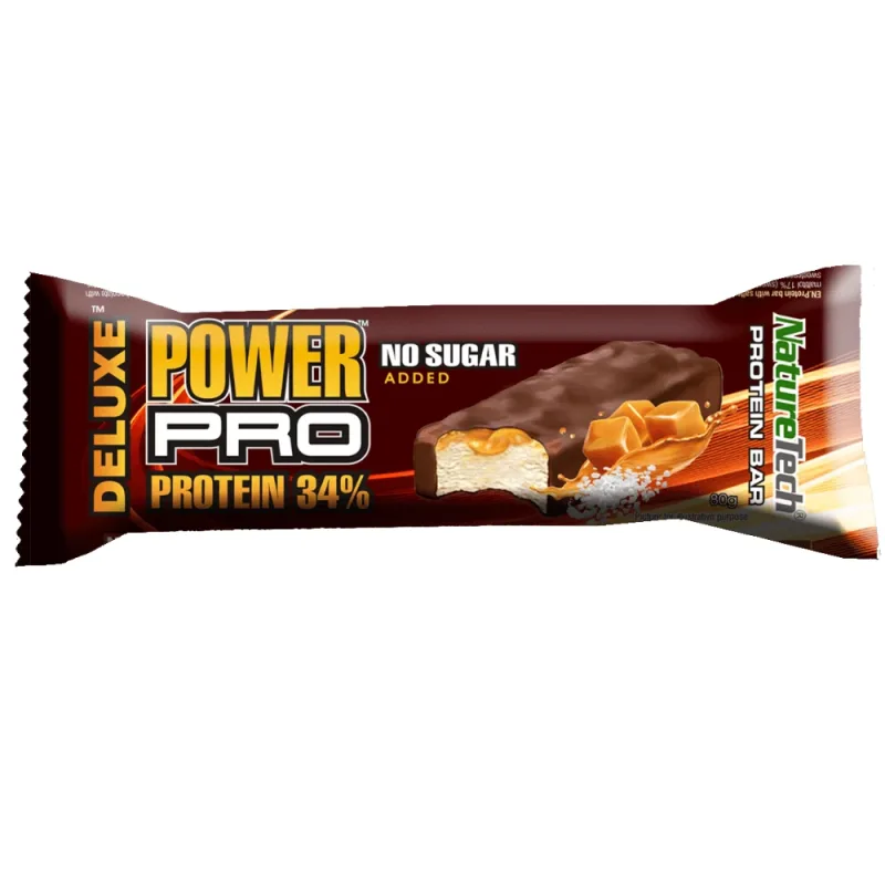 Baton energizant fara zahar cu 34% Proteine si Caramel sarat Power Pro, 80 g, Nature Tech — preț și oferte