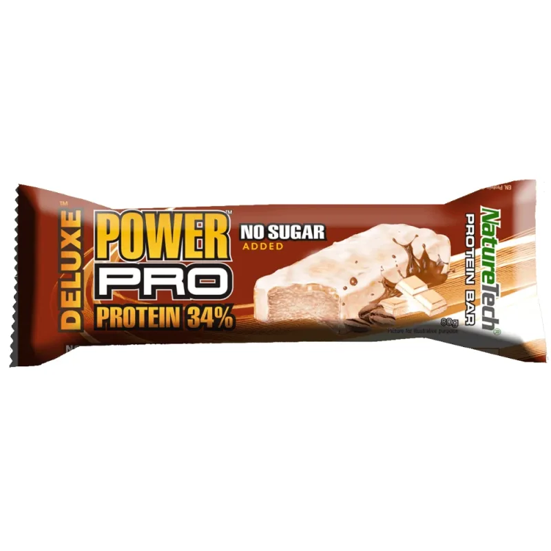 Baton energizant fara zahar cu 34% Proteina si mocca Power Pro Deluxe, 80 g, Nature Tech — preț și oferte