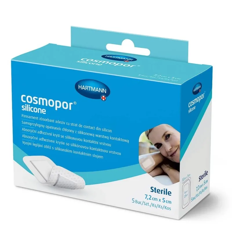 Plasturi autoadezivi Cosmopor Silicone, 7,2 x 5 cm, 5 bucati, Hartmann — preț și oferte
