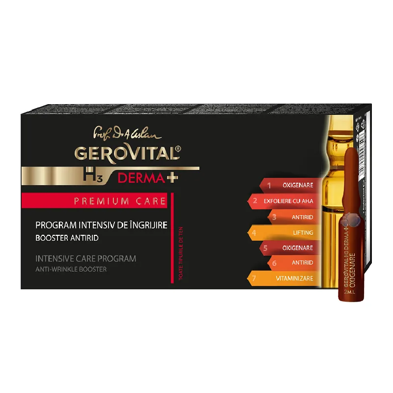 Program intensiv de ingrijire H3 Derma Plus Premium Care, 7 fiole, Gerovital FARMEC — preț și oferte
