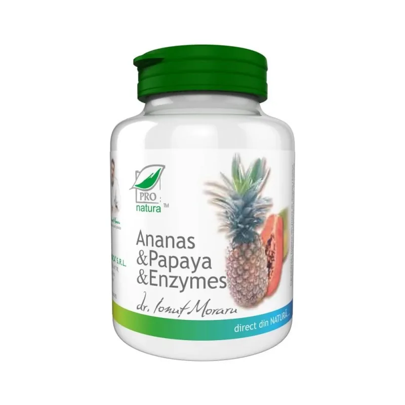 Ananas, Papaya si Enzymes, 100 comprimate, Pro Natura — preț și oferte