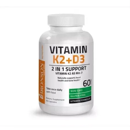 Vitamina K2 90 mcg + Vitamina D3 5000 IU, 60 capsule, Bronson Laboratories — preț și oferte