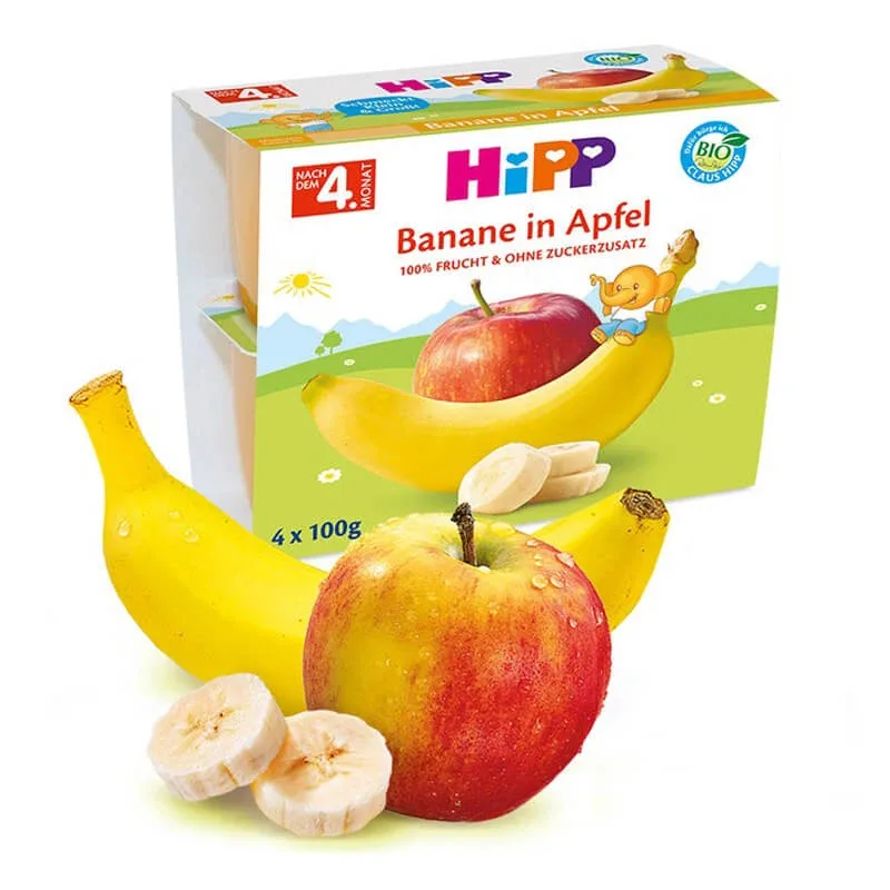 Gustare cu fructe mere si banane, 4x 100 g, Hipp — preț și oferte