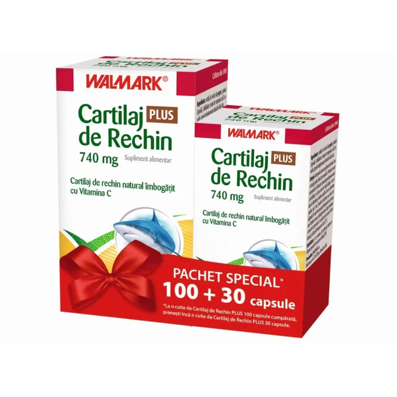 Oferta Pachet Cartilaj de rechin cu Vitamina C 740 ml, 100+30 cps, Walmark — preț și oferte