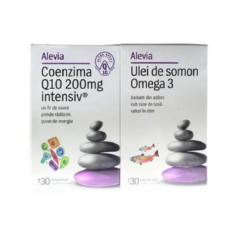 Pachet Coenzima Q10 Intensiv 200mg 30 capsule si Omega 3 ulei de somon 30 capsule, Alevia — preț și oferte
