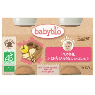Piure Bio din mere si castane, +6luni, 2x130g, BabyBio — preț și oferte