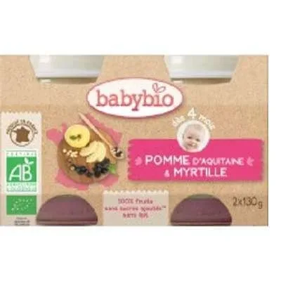 Piure Bio din mere si afine, +4luni, 2X130g, BabyBio — preț și oferte