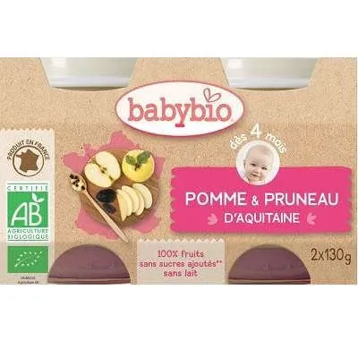 Piure Bio din mere si prune uscate, +4 luni, 2x 130g, BabyBio — preț și oferte
