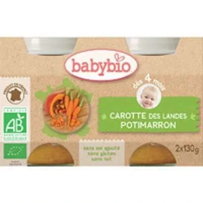 Piure Bio din morcovi si dovleac, +4luni, 2X130g, BabyBio — preț și oferte