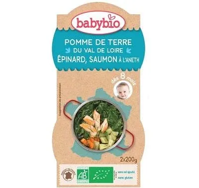 Piure Bio meniu din spanac si peste somon, +8 luni, 2X200g, BabyBio — preț și oferte