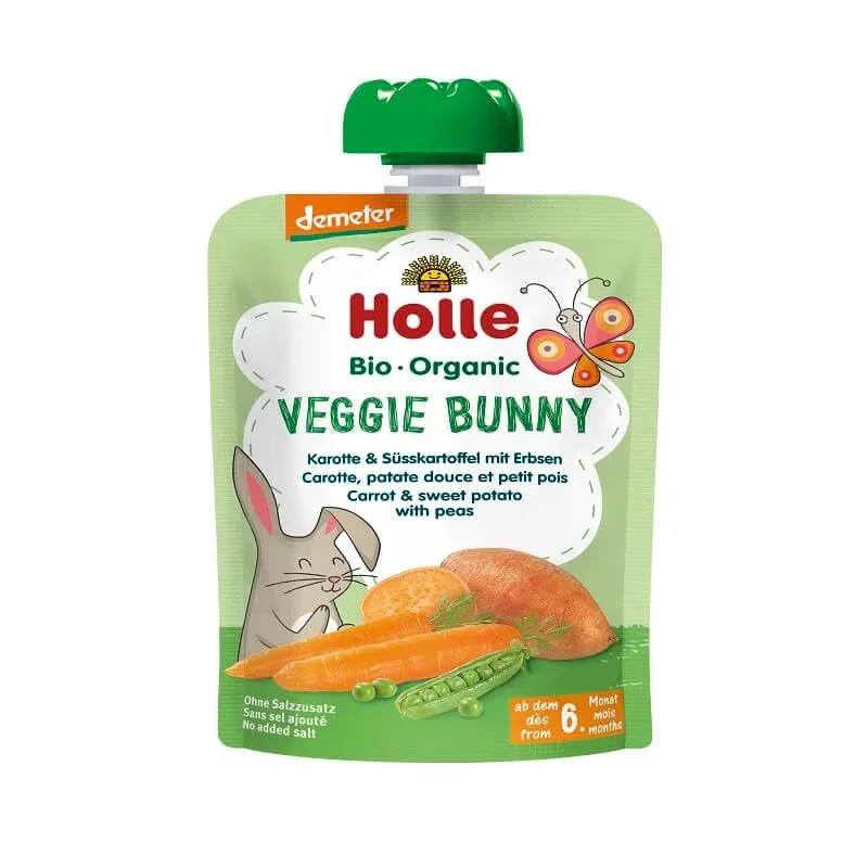 Piure de morcovi, cartofi dulci si mazare, 100 g, Holle Holle Baby — preț și oferte
