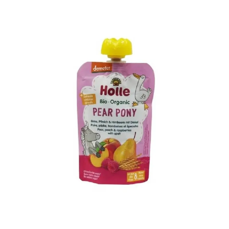 Piure din fructe Eco cu pere, piersici si zmeura, Holle Holle Baby — preț și oferte
