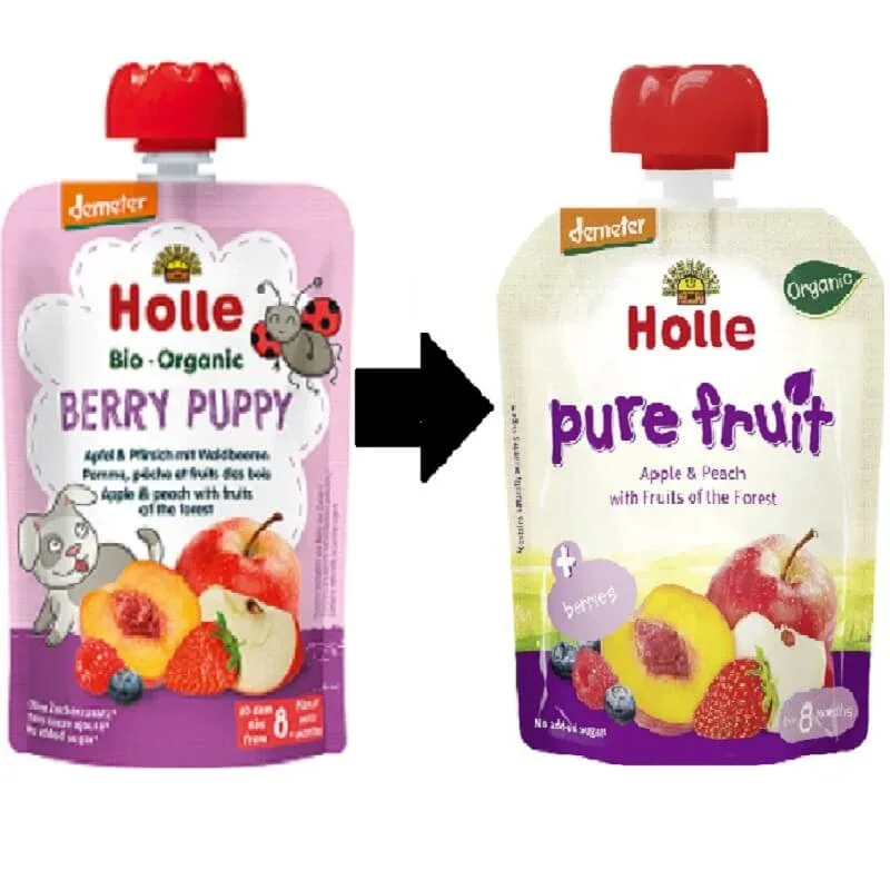 Piure Eco din mere, piersici si fructe de padure, +8 luni, 90 gr, Holle Baby Food — preț și oferte