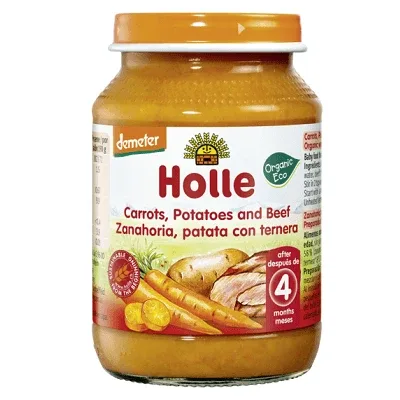 Piure Eco din morcovi, cartofi si carne de vita, +4 luni, 190 g, Holle Baby Food — preț și oferte