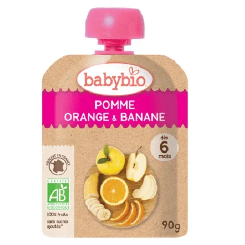 Piure Pouch Bio din portocale si banane, 90 g, Babybio — preț și oferte