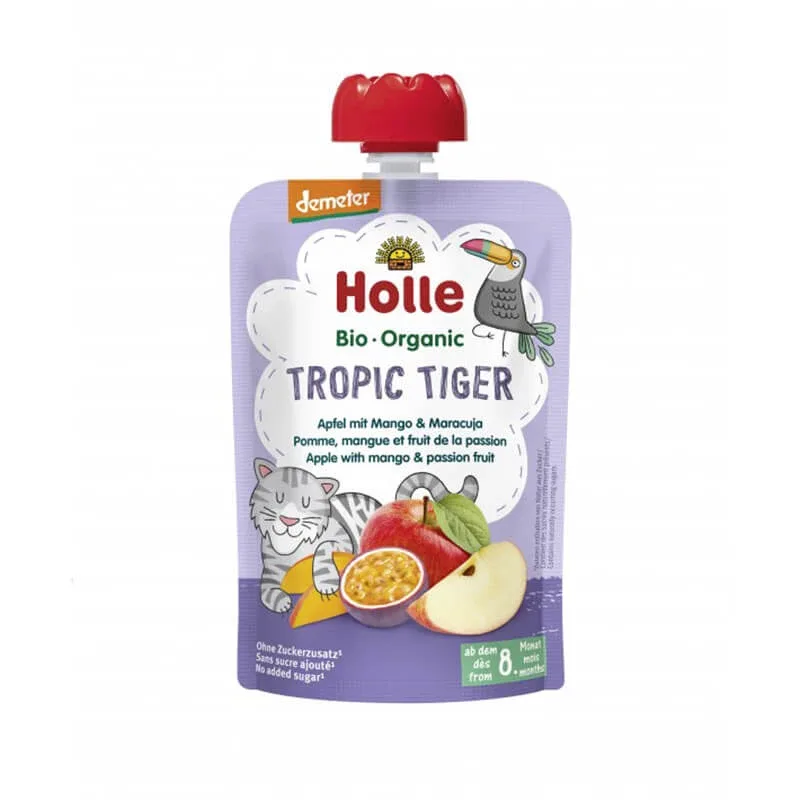 Piure Pouch Bio din mere cu mango si fructul pasiunii, 100 g, Holle Baby Food — preț și oferte