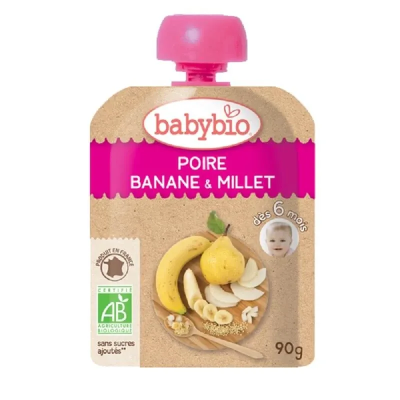 Piure Pouch de pere, banane și mei, 90 gr, Babybio — preț și oferte