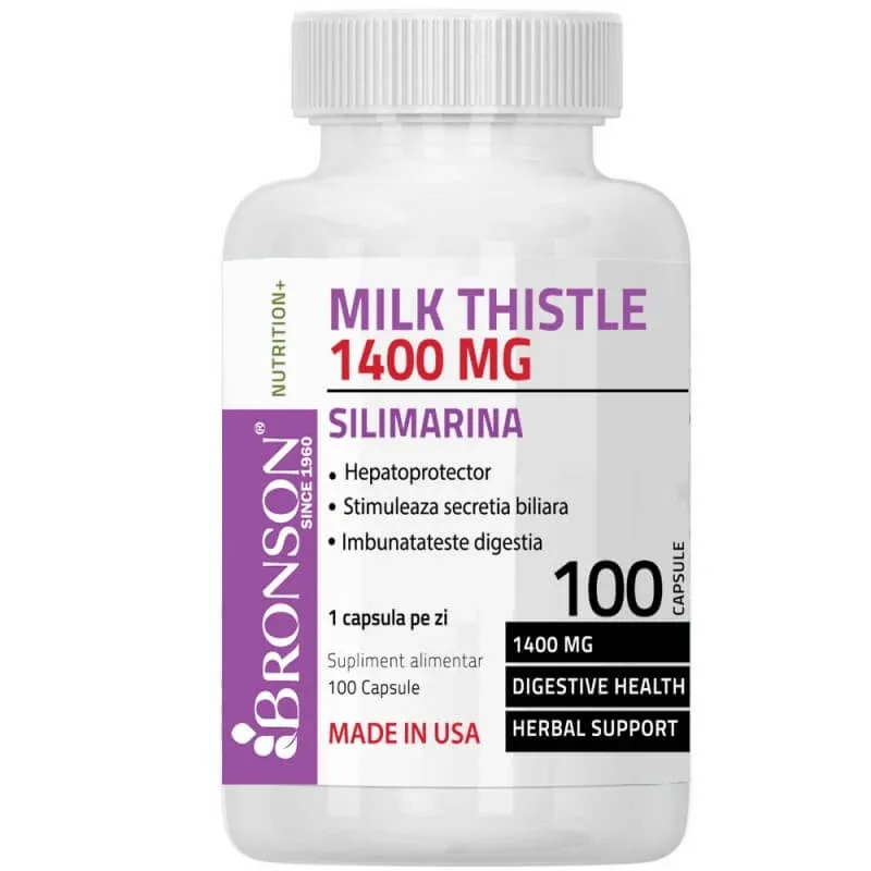 Silimarina Milk Thistle, 1400 mg, 100 capsule, Bronson BRONSON LABORATORIES — preț și oferte