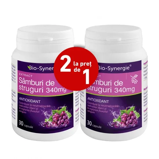 Pachet Extractul de samburi de struguri 340mg, 30 + 30 capsule (2 la pret de 1), Bio Synergie — preț și oferte