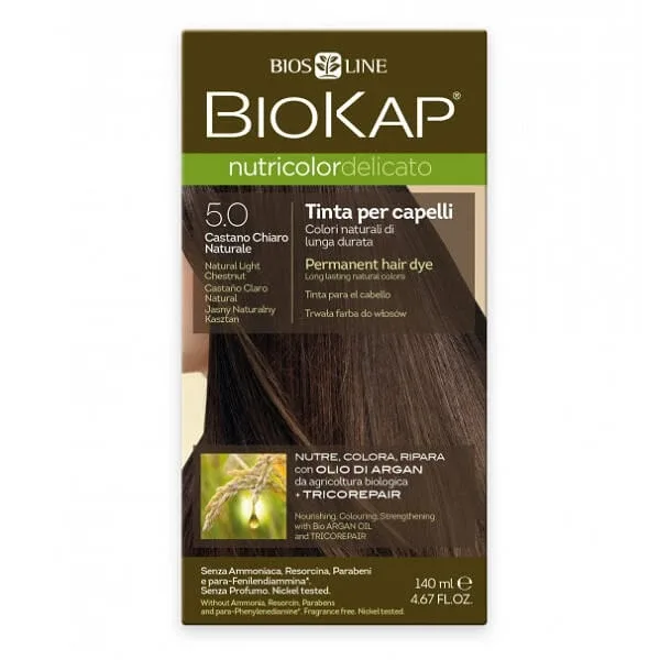 Vopsea permanenta pentru par Nutricolor Delicato, Nunata Natural Light Chestnut 5.0, 140 ml, Biokap — preț și oferte