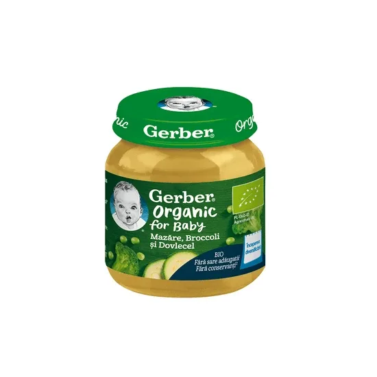 Piure bio din mazare, brocoli si dovlecel, 125 gr, Gerber — preț și oferte