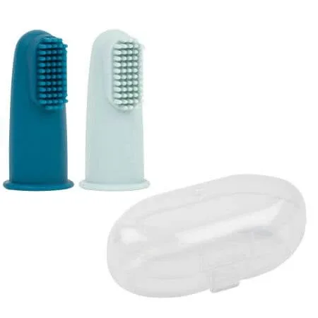 Set 2 degetare din silicon si cutie de protectie, 6luni+, albastru si bleu, Nattou — preț și oferte