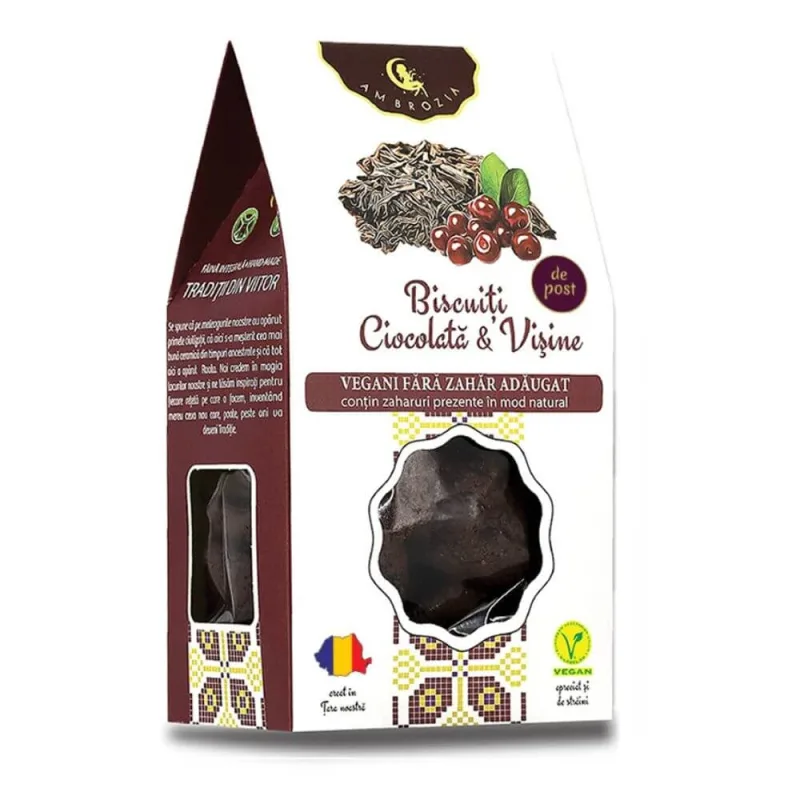 Biscuiti vegani cu ciocolata si visine, 130g, Ambrozia Hiper Ambrozia — preț și oferte