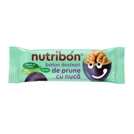 Baton vegan fara gluten de prune cu nuca, 30g, Nutribon — preț și oferte