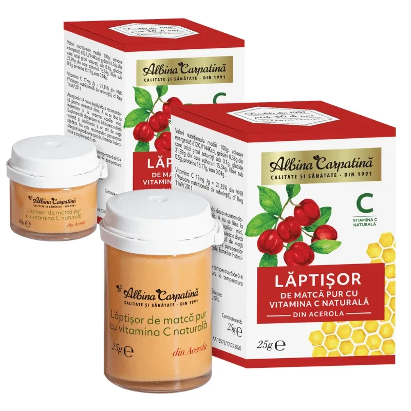 Pachet laptisor de matca pur cu vitamina C, 25 gr + 10 gr, Albina Carpatina — preț și oferte