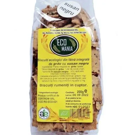 Biscuiti Eco integrali cu seminte de susan negru, 200g, Ecomania — preț și oferte