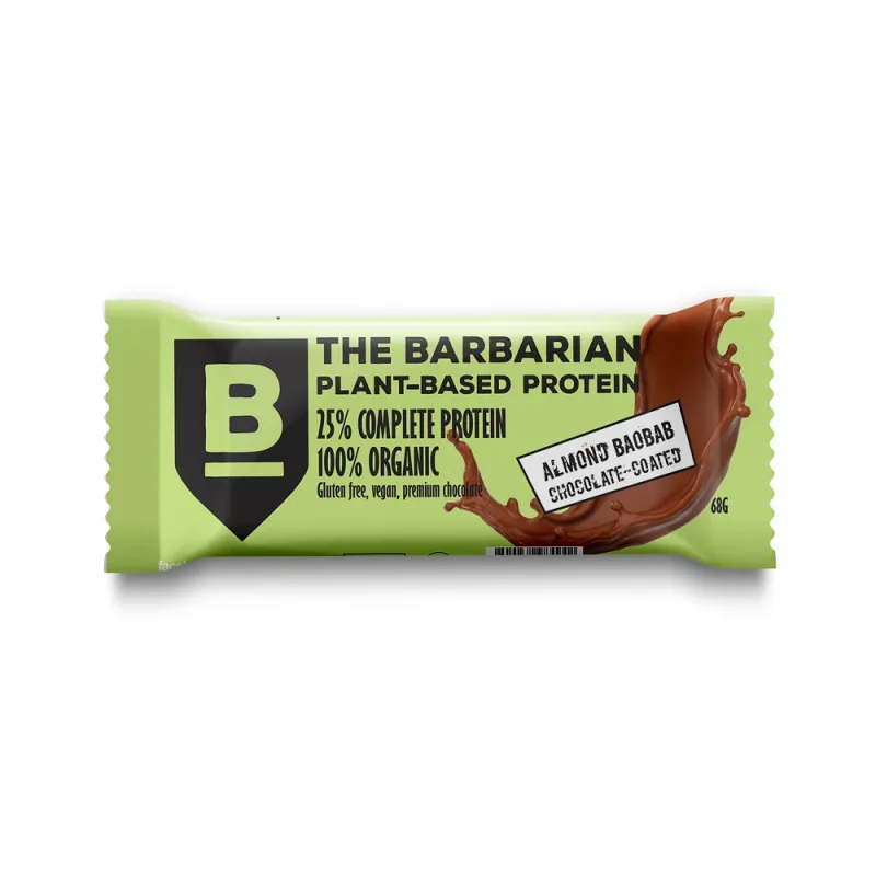 Baton proteic bio invelit in ciocolata cu migdale si boabab, 68 gr, The Barbarian — preț și oferte
