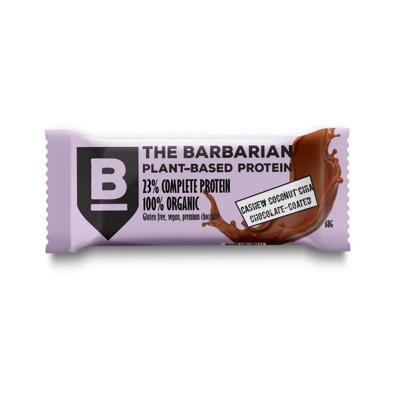 Baton proteic bio invelit in ciocolata cu caju, cocos si chia, 68 gr, The Barbarian — preț și oferte