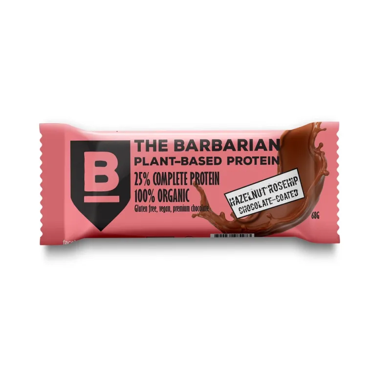 Baton proteic bio invelit in ciocolata cu alune de padure si macese, 68 gr, The Barbarian — preț și oferte