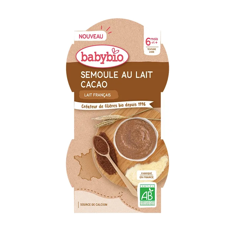 Desert Bio din gris cu lapte si cacao, 2 x 100 g, BabyBio — preț și oferte