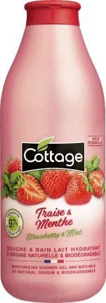 Cottage Gel de duș & lapte de baie căpsuni și mentă, 750 ml
