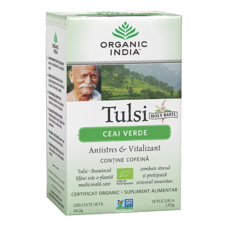 Ceai Tulsi Verde, 18 plicuri, Organic India — preț și oferte